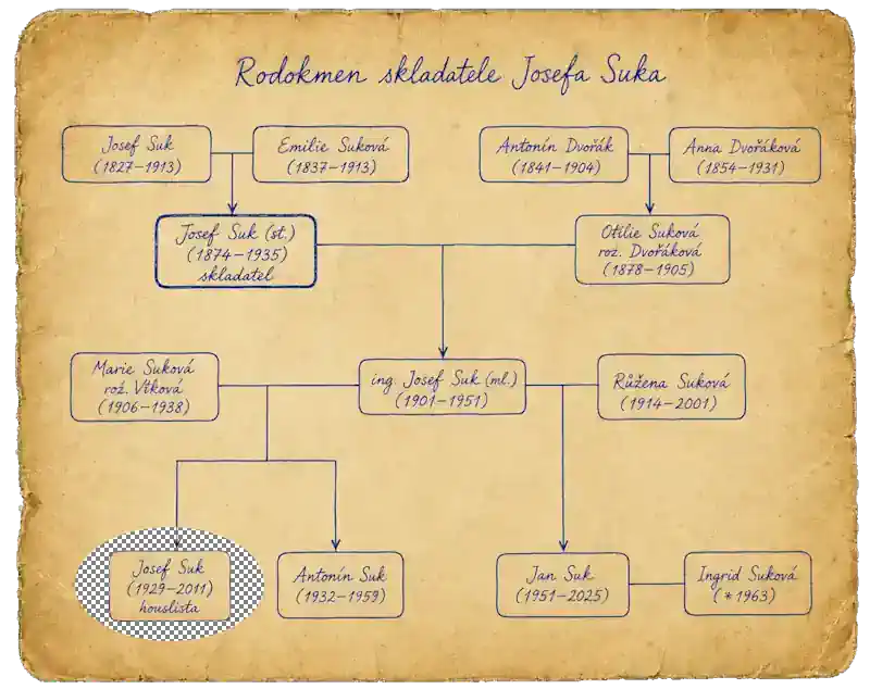 Josef Suk nejmladší - houslista - v genealogickém grafu rodu Suků